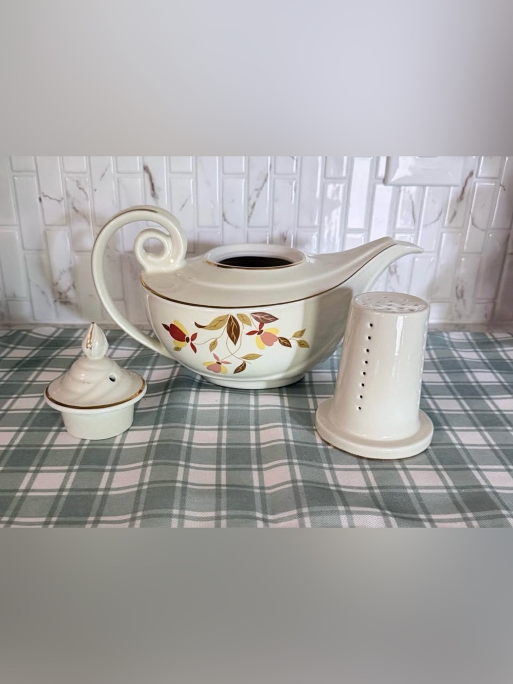 Vintage Hall’s China Alladin Autumn Leaf Teapot with Infuser 1950s Retro Kitchen
